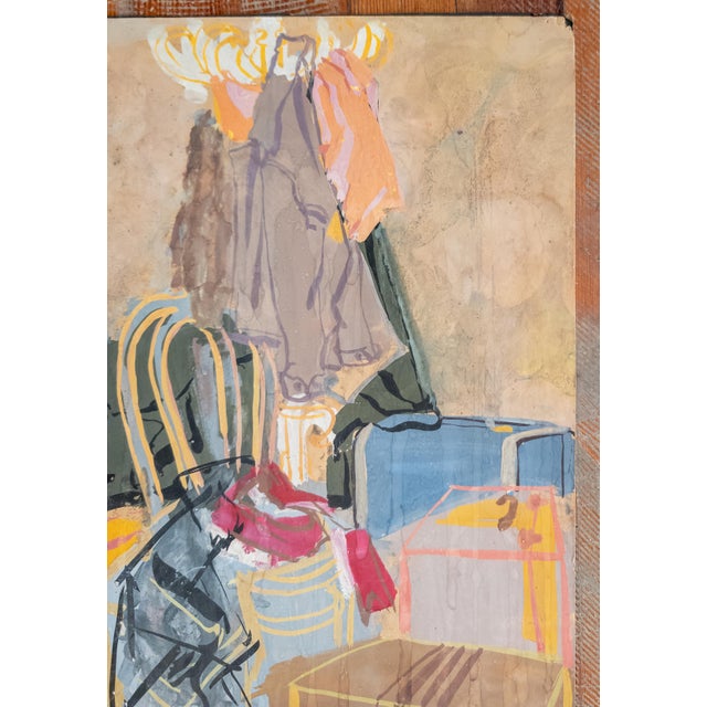 Mid-Century Modern Mid-Century Gouache Painting of a Cluttered Corner, Unsigned For Sale - Image 3 of 7