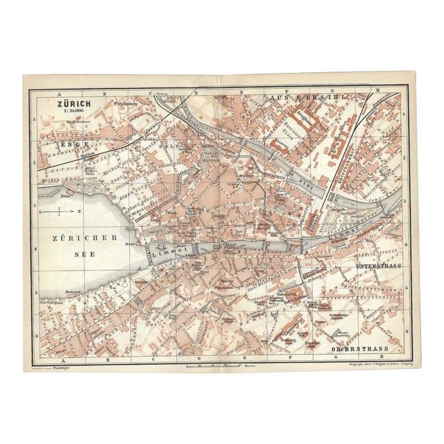 Antique Map of Zurich Switzerland For Sale