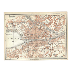 Antique Map of Zurich Switzerland