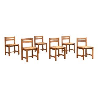 Vintage Chairs in Elm and Straw from Maison Regain, 1970s, Set of 6 For Sale