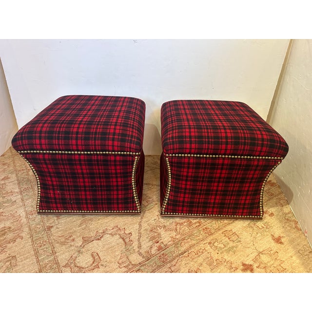 Modern Custom Ralph Lauren Plaid Storage Ottomans -a Pair For Sale - Image 3 of 11