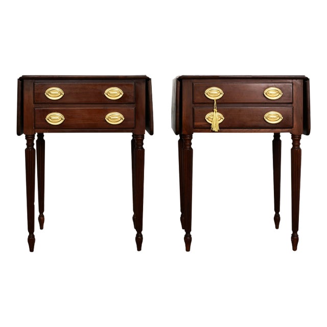 Mid Century Sheraton Style Fluted Leg Flip Top Tables - a Pair For Sale