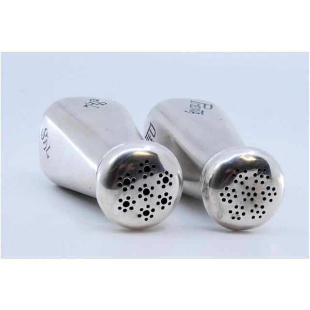 Metal Salt and Pepper Shakers in Silver, Set of 2 For Sale - Image 7 of 11
