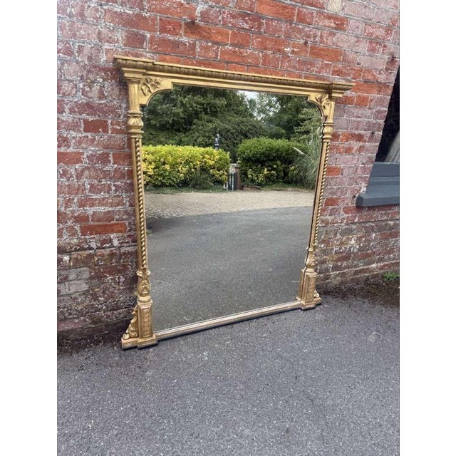 Gold Antique English Gilt Rope Twist Framed Overmantle Mirror For Sale - Image 8 of 9