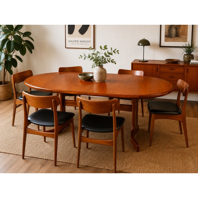 An elegant vintage G-Plan Fresco Model 415 extending dining table, manufactured in England during the early 1970s....