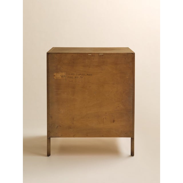 The Vintage Mount Airy 1950s MCM Highboy Dresser With Original Brass and Enamel Inlay Hardware For Sale In Chicago - Image 6 of 12