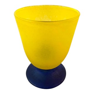Yellow Blue Base Art Glass Cup,by Tingsgården in Eskilstuna Sweden For Sale