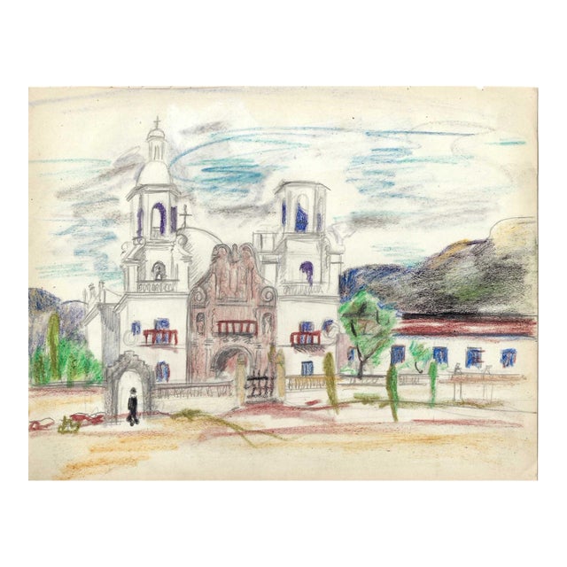1940s Grace Spongberg San Xavier Del Bac Mission Tucson Drawing For Sale