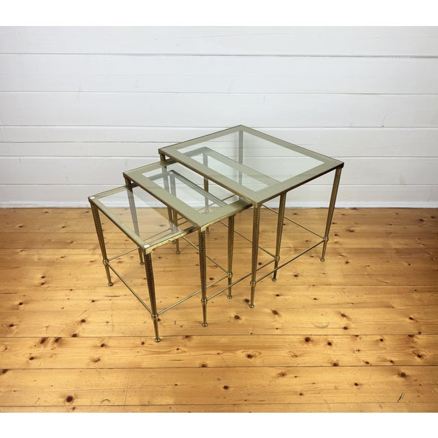 1950s Vintage Hollywood Regency Brass and Glass Nesting Tables, 1950s, Set of 3 For Sale - Image 5 of 11
