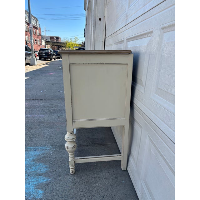 Early 19th Century Farmhouse Distressed Neutral Cabinet | Vintage Rustic Sideboard | Shabby Chic Painted Console | Entryway Storage Cabinet | Wood Bar Cabinet For Sale - Image 5 of 11
