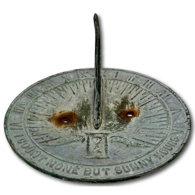 American Antique Solid Cast Bronze "Count None but Sunny Days" Motto Garden Sundial - Early 20th Century For Sale - Image 3 of 12