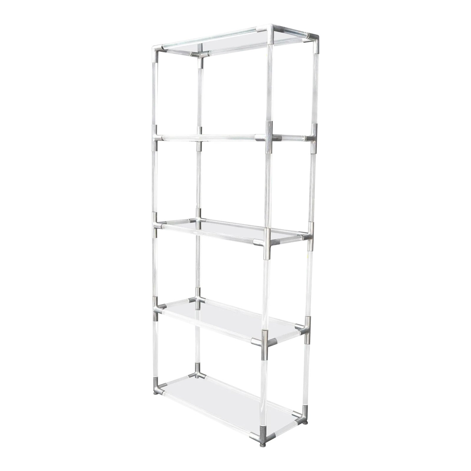 5Tier Lucite and Glass MidCentury Modern Étagère Shelf Wall Unit