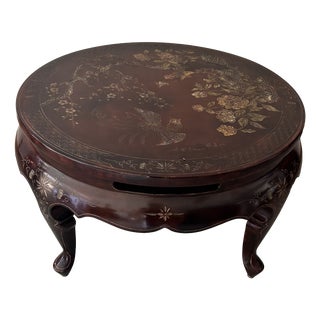 Asian Round Wooden Coffee Table For Sale