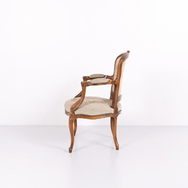 Wood Neo-Rococo Armchair with Curved Legs and Floral Fabric, 1930s For Sale - Image 7 of 11