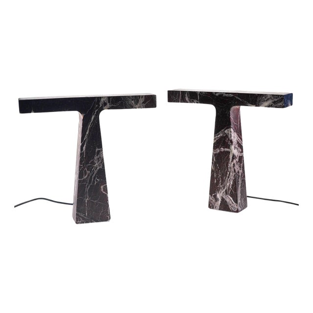 Marble Table Lamps in Rosso Levanto Marble by Silvio Piattelli, Set of 2 For Sale