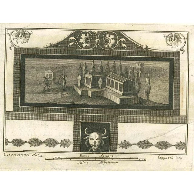 Ancient Roman Fresco from "Antiquities of Herculaneum" is an etching on paper realized by Francesco Cepparoli in the 18th...