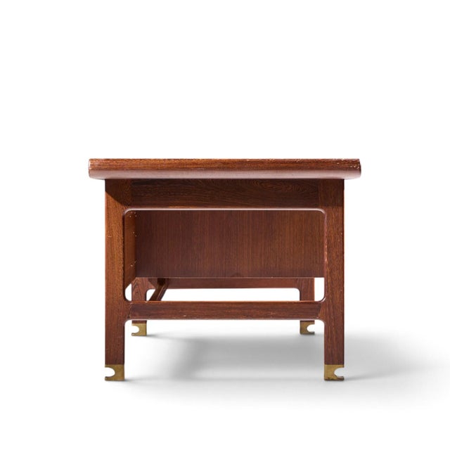 Selig Kofod Larsen for Selig Megiddo Queen of Sheba African Wenge Wood and Brass Executive Desk For Sale - Image 4 of 9