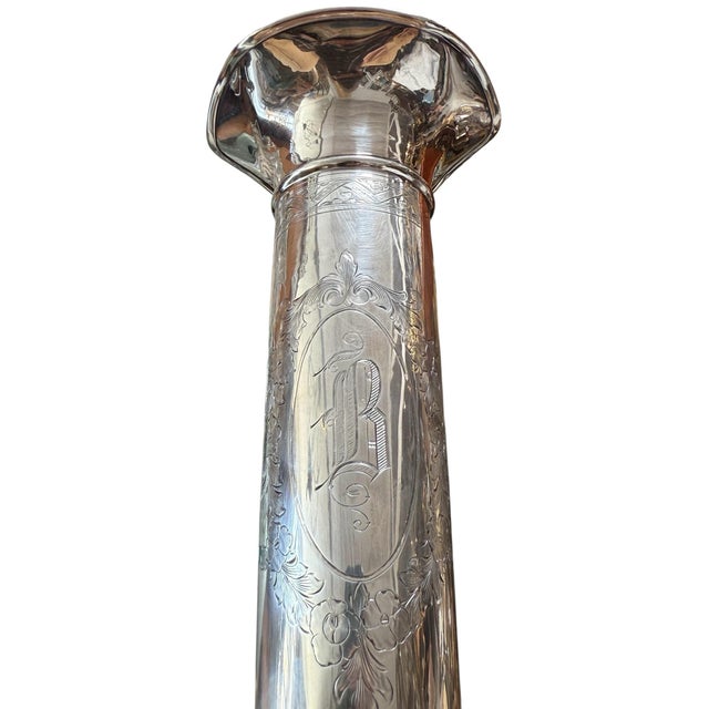 International Silver Huge 17” Antique International Sterling Silver Trumpet Vase For Sale - Image 4 of 6