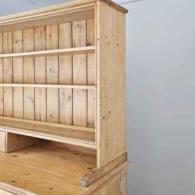 Wood Antique English Pine Dresser Base & Plate Rack - Circa 1870 For Sale - Image 7 of 17