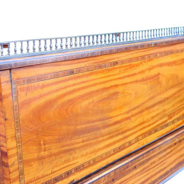 English Edwardian Sheraton Style Hampton and Sons Inlaid Satinwood Writing Desk For Sale - Image 9 of 12