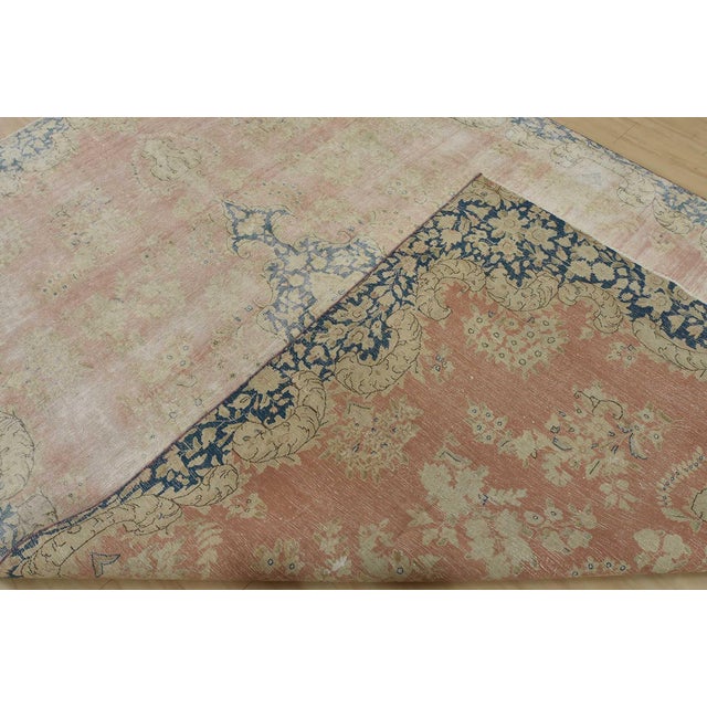 Kerman Rug 7’11” X 11’7” Pink Wool Vintage Distressed Hand-Knotted Carpet For Sale - Image 14 of 15