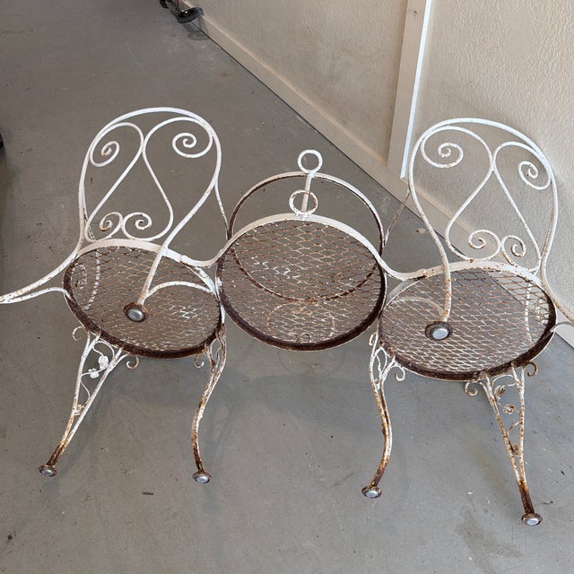 Ornate Garden Bench Shabby Chic With Room for Table or Plant Vintage Painted White For Sale In New York - Image 6 of 11