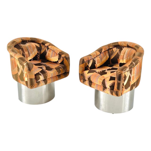 Pair Pace Collection Stainless Steel Swivel Lounge Chairs, 1970 For Sale