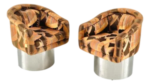Pair Pace Collection Stainless Steel Swivel Lounge Chairs, 1970