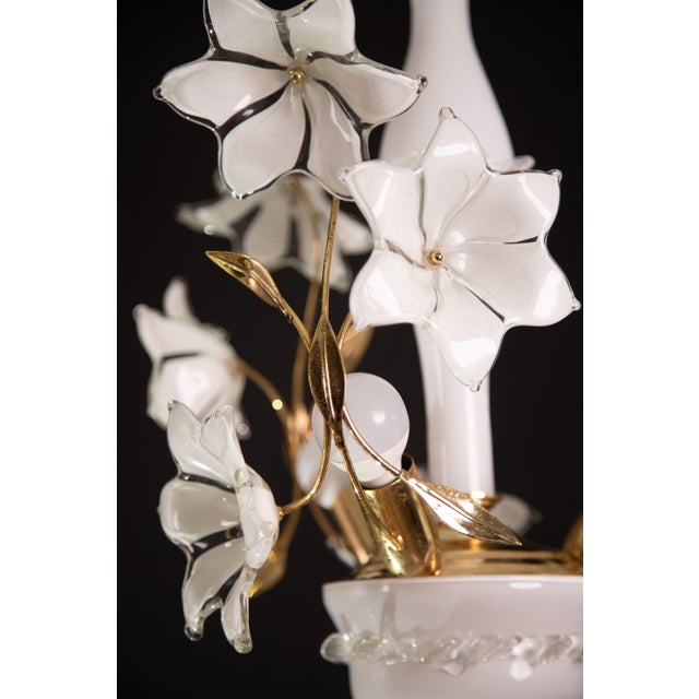 Murano Vintage Chandelier White Flowers, 1970s For Sale - Image 10 of 12