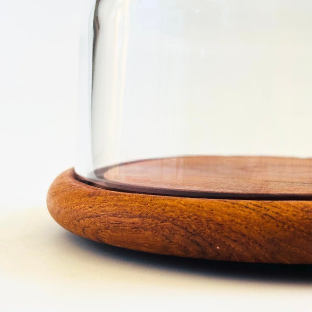 Vintage Glass Cloche on Teak Base For Sale - Image 4 of 10