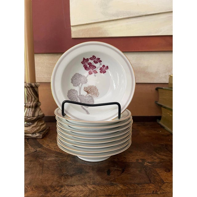 Noritake Vintage Noritake Geranium Burgundy and Gray 5 5/8” Small Berry Bowls - Set of Nine (9) For Sale - Image 4 of 8