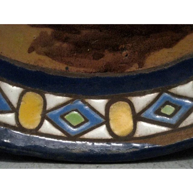 Spanish Santa Ana Triana Seville Fencing Scene Glazed Pottery Charger For Sale - Image 3 of 8