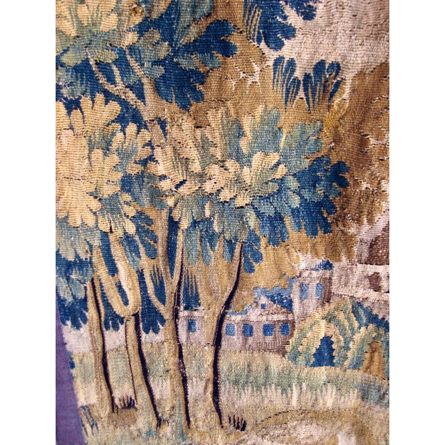 French Aubusson Verdure Birds on the Grass With Large Tower Castel, Circa 1700 For Sale - Image 12 of 14