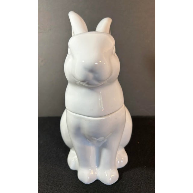 Modern White Rabbit With Gold Ears Cookie Jar For Sale - Image 4 of 10
