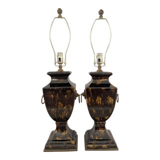 Contemporary Currey & Company Crestview Tortoise Shell Ceramic Neoclassical Table Lamps - Pair For Sale