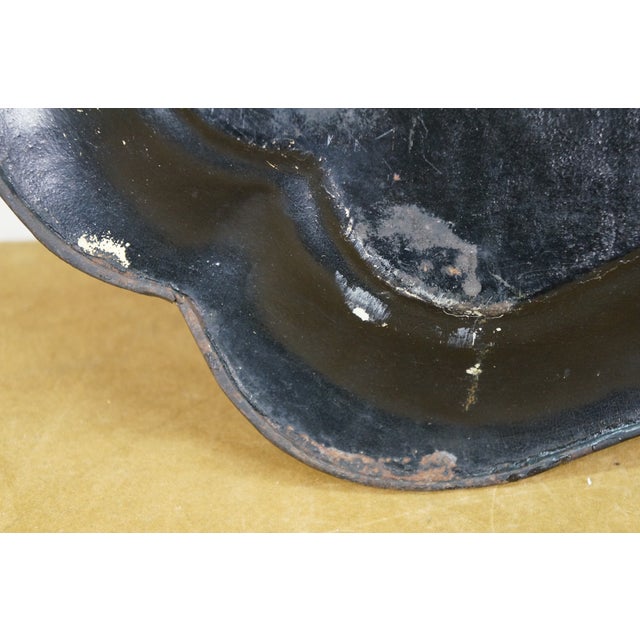 Antique Hand Painted Scaloped Floral Rose Toleware Serving Tray For Sale - Image 4 of 12