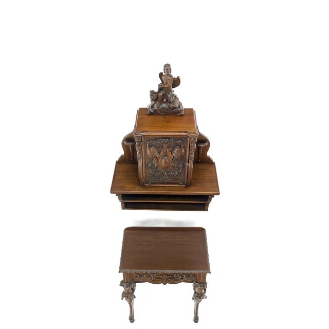 Wood Petit Heavily Carved Walnut Cherubs Rope Edge Two Piece Console Table Shelf MINT For Sale - Image 7 of 18