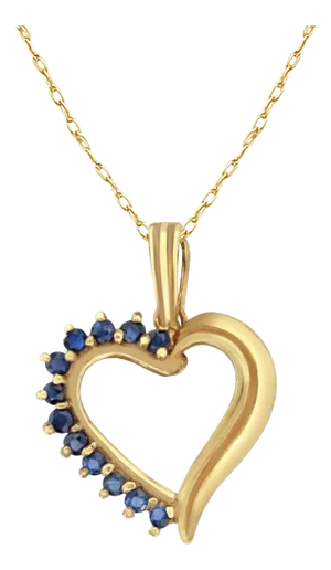 Vintage Sapphire Heart Necklace 14k Yellow Gold 16"