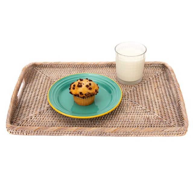 Boho Chic Artifacts Rattan Rectangular Tray With High Handles For Sale - Image 3 of 6
