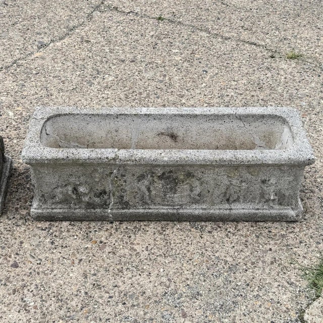 Vintage Neoclassical Style Concrete Cherub 36" Long Garden Planter Pots - A Pair For Sale - Image 17 of 18