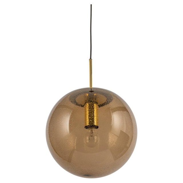 Large Limburg Brass with Smoked Glass Ball Pendant, Germany, 1970s For Sale - Image 13 of 13