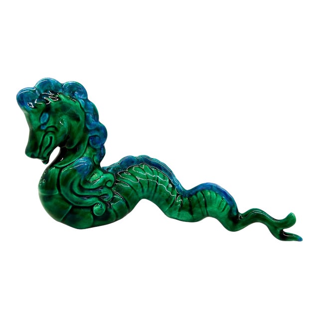 Mid-Century Modern Green and Blue Ceramic Dragon Figure For Sale