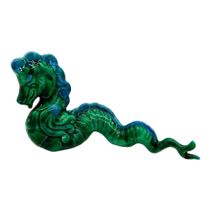 Mid-Century Modern Green and Blue Ceramic Dragon Figure