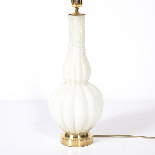 Pair of Mid-Century Modern Hand-Blown Murano Fluted Off White Glass Table Lamps For Sale - Image 9 of 16