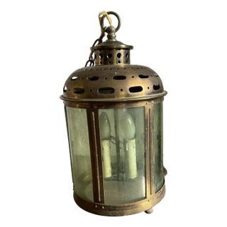 Large Brass and Glass Hall Lantern For Sale