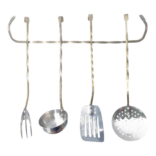 Vintage Brass Kitchen Utensils & Hanging Bar Set of 5 Chairish