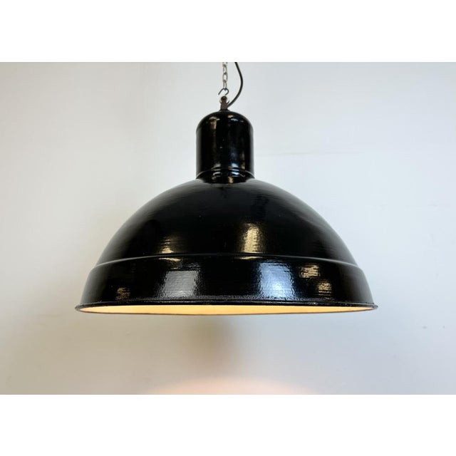Industrial Black Enamel Factory Pendant Lamp, 1950s For Sale - Image 12 of 14