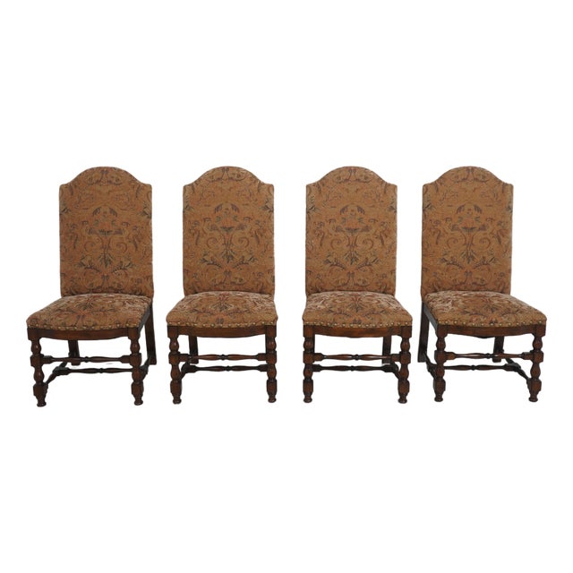 Set of 4 Mahogany High Back Dining Chairs For Sale