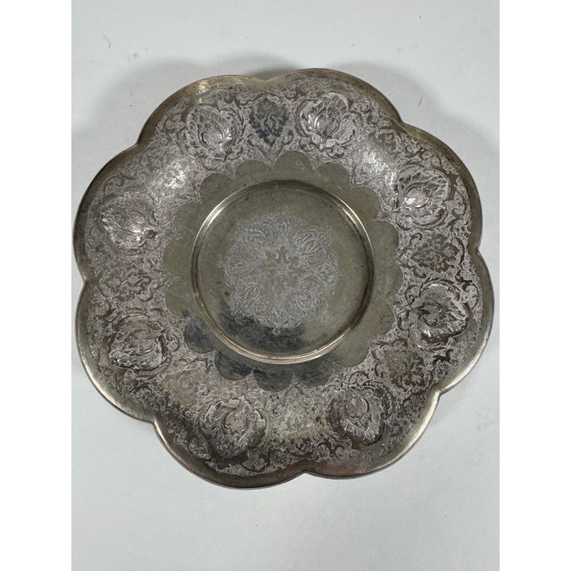 Vintage Persian Isfahan 84 Silver Hand-Chased Floral Footed Dish For Sale - Image 9 of 9