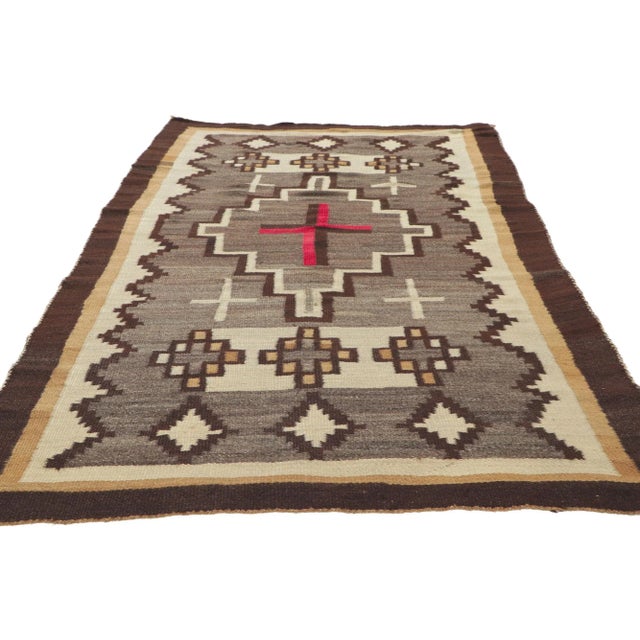 Rustic Vintage Ganado Navajo-Style Kilim Rug - 03'09 X 07'01 For Sale - Image 3 of 8